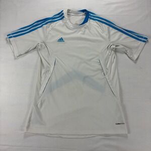 Adidas‎ ClimaCool Mens White Blue Soccer Jersey Athletic Tee Size M Training